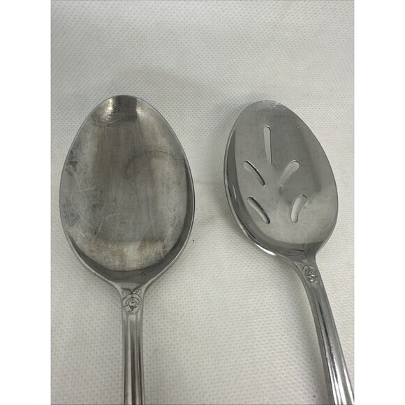 Versailles Pattern Stainless Slotted & Solid Serving Spoons By MSI Japan Roses - Picture 3 of 6